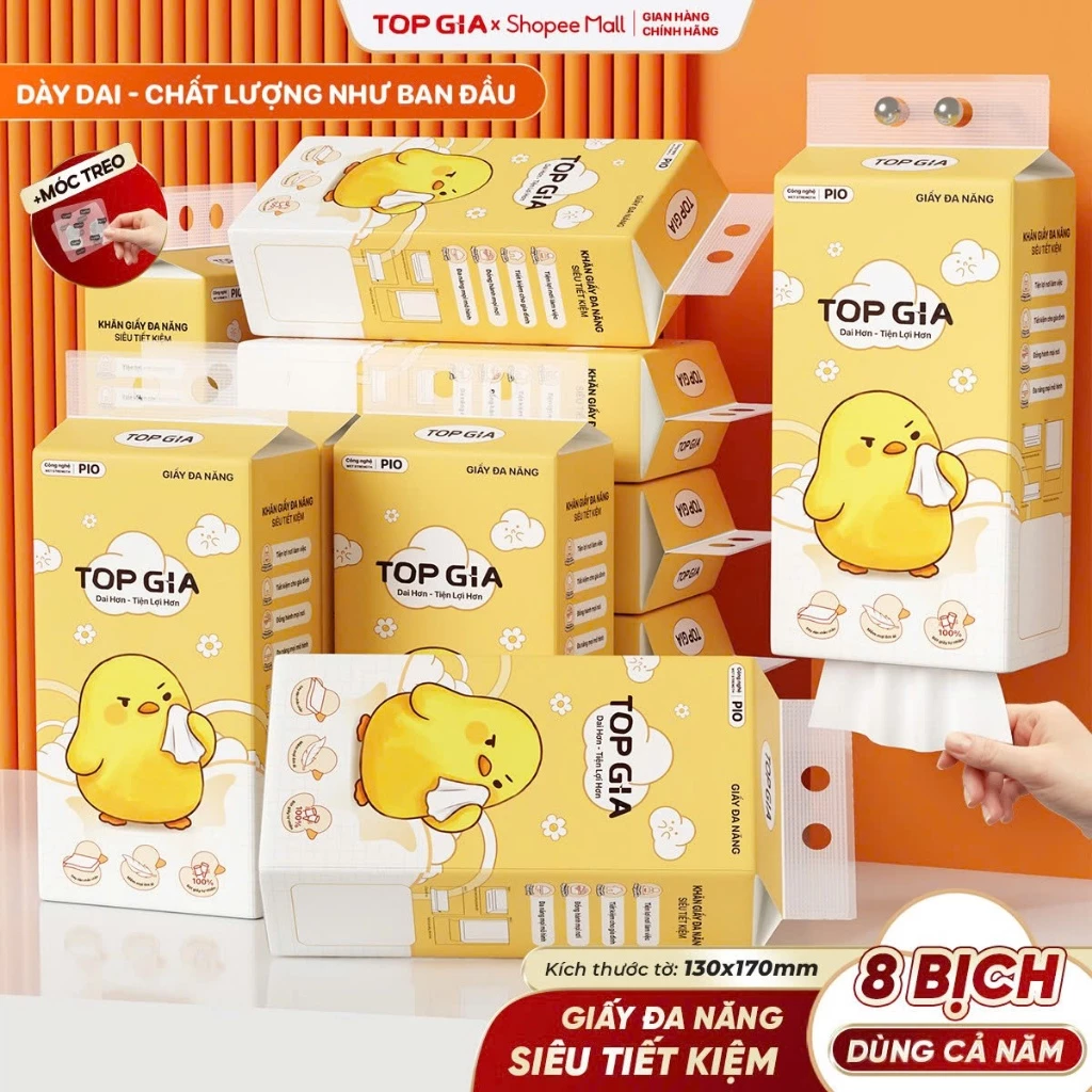 [COMBO ĐỘC QUYỀN] Thùng 8 Bịch Khăn Giấy Pio TopGia 200 Lần Rút Cao Cấp Chắc Chắn Siêu Dai Mềm Mịn