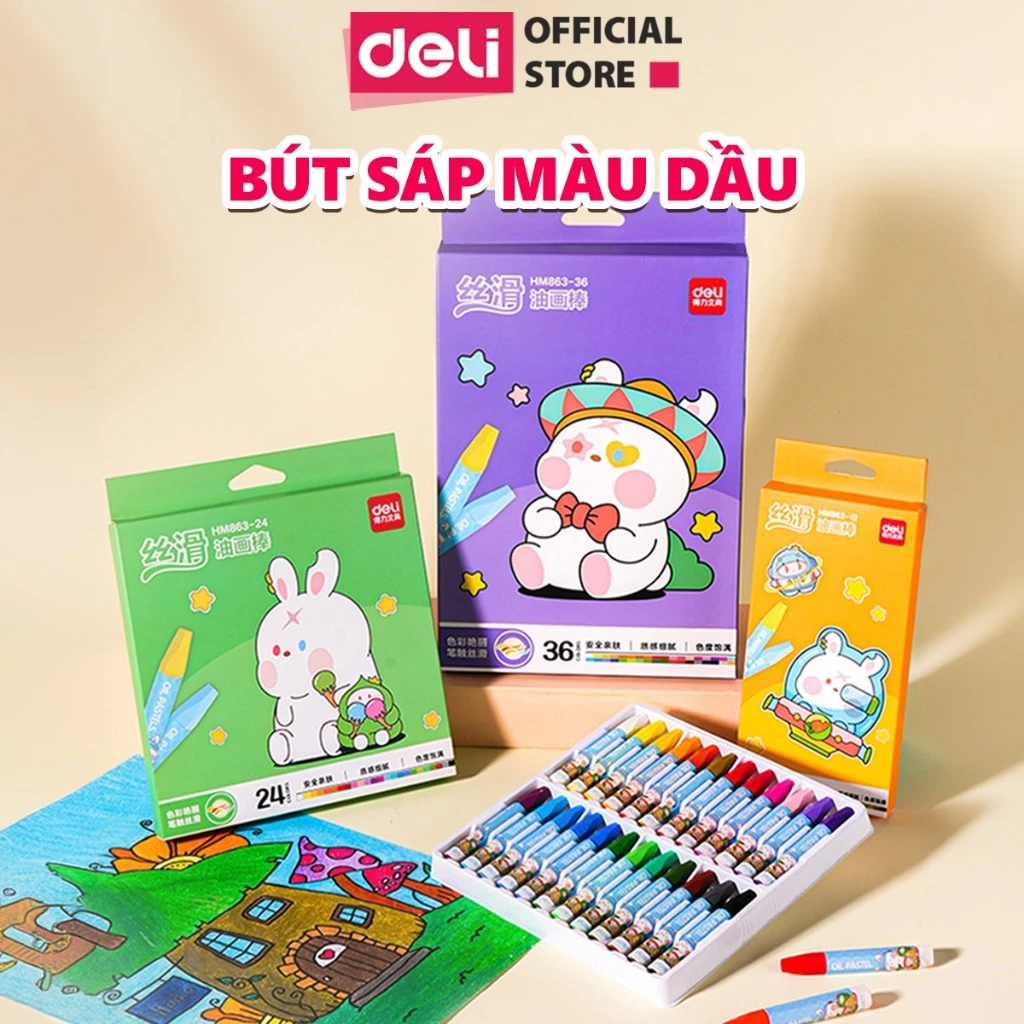Bút Sáp Màu Dầu Deli 12/24/36 Màu - An Toàn Cho Bé Màu Sắc Tươi Sáng Chất Màu Siêu Mịn Phù Hợp Cho Các Bé Học Mỹ Thuật