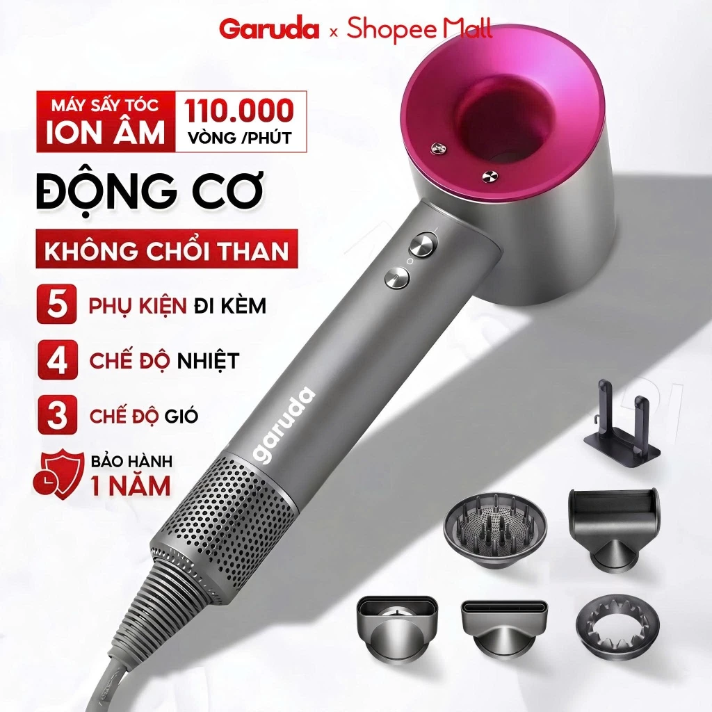 Máy Sấy Tóc Chính Hãng GARUDA Cao Cấp, Công Suất Lớn Có Ion Âm 3 Cấp Độ Gió 3 Cấp Độ Nhiệt, Nhựa pp Chống Cháy
