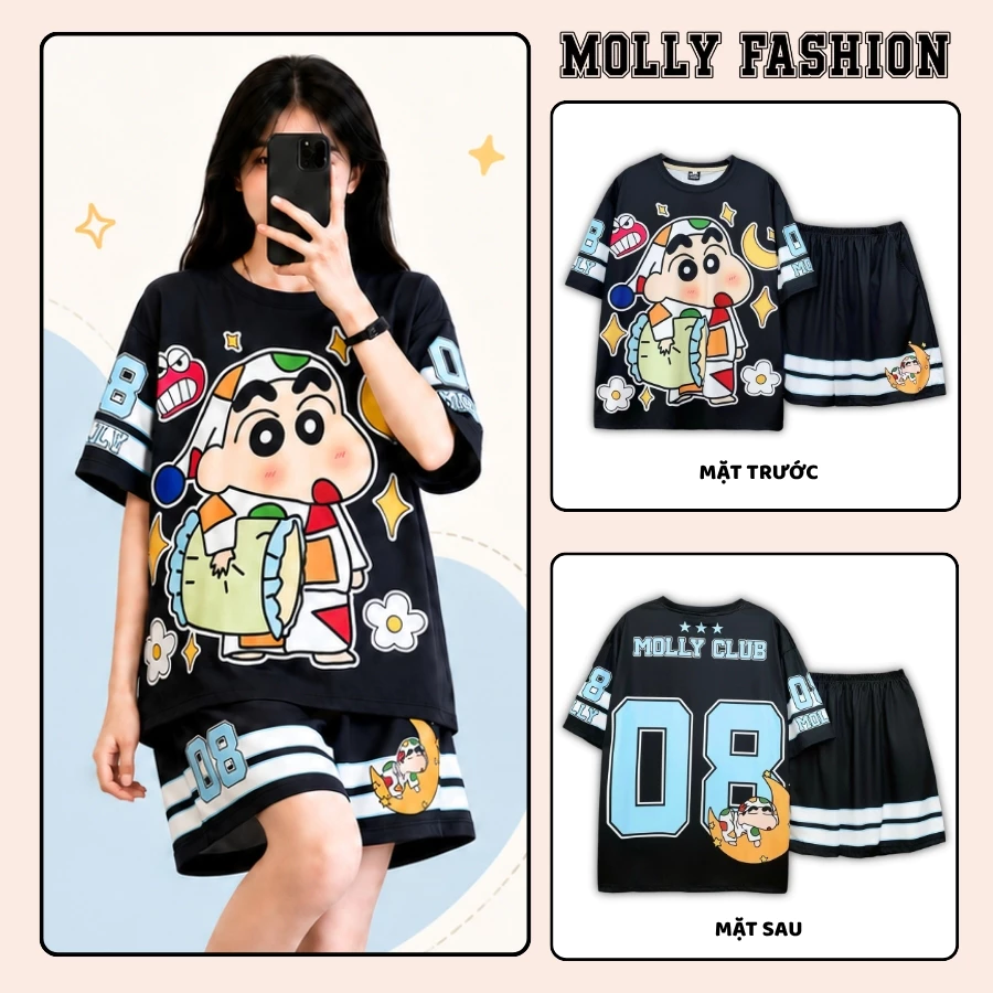 Đồ bộ nam nữ MOLLY FASHION Jersey mặc nhà Bigsize – Set quần đùi áo thun lạnh đi chơi, đi biển