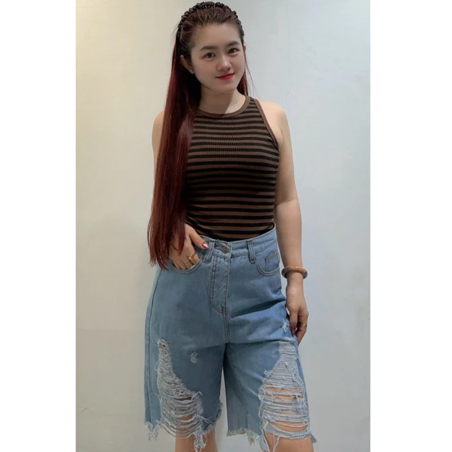 Quần Jean ngố nữ rách kiểu bụi cực chất /quần ngố jean thời trang bigsize /quần bigsize nữ