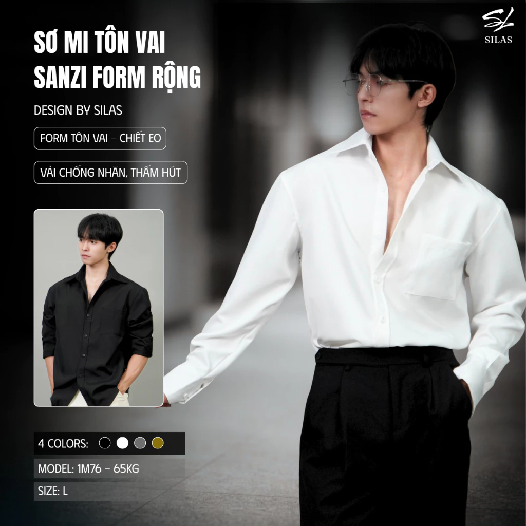 Áo Sơ Mi SILAS SANZI Fit Tay Dài Form Rộng Tôn Vai Có Túi Cotton Chéo Chống Nhăn - ASLR01