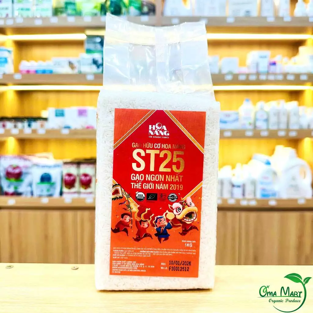 Gạo ST25 Hữu Cơ Hoa Nắng 1kg - Cho Bé Ăn Dặm, Người Già, Thơm Dẻo, Đậm Đà