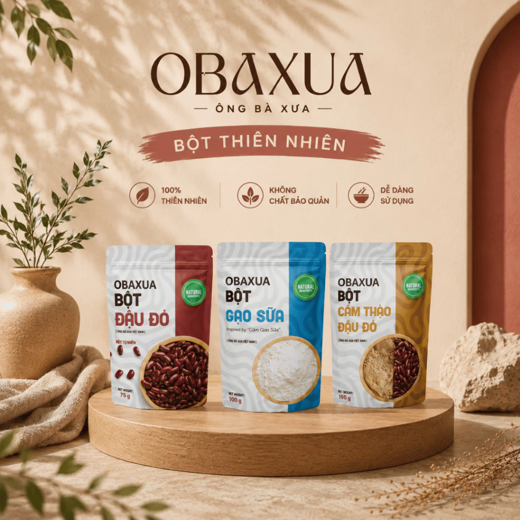 OBAXUA – Combo (Bột Đậu Đỏ 250g – Bột Cam Thảo Đậu Đỏ 250g – Bột Gạo Sữa 250g)
