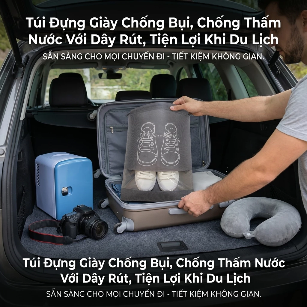 Túi Đựng Giày Dép Chống Bụi Chống Thấm Có Dây Rút Gọn Nhẹ Tiện Mang Du Lịch