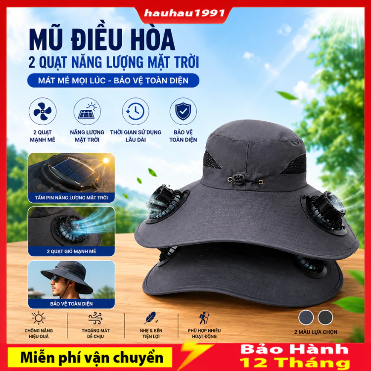 Mũ 2 Quạt Điều Hòa Chống Nắng Đi Làm, Đi Câu Cá, Du Lịch, Chống Tia UV [ Hàng Loại 1 ]