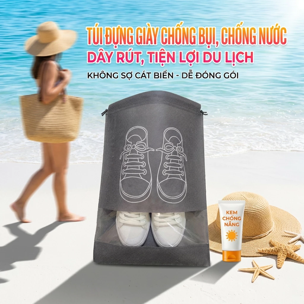 Túi Đựng Giày Dép Du Lịch Chất Liệu Chống Thấm Có Dây Rút Tiện Lợi Dễ Sử Dụng