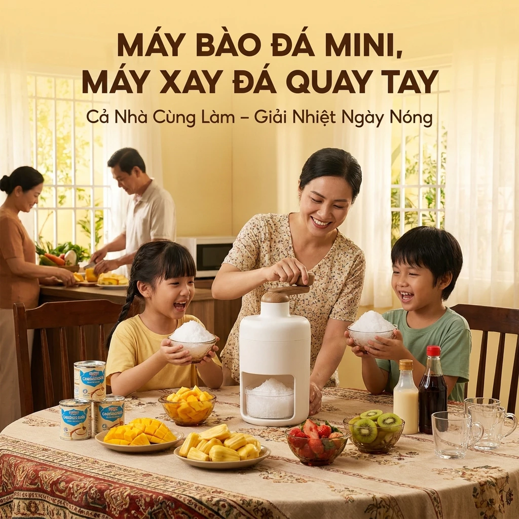 Máy Bào Đá Tuyết Quay Tay Đa Năng – Dụng Cụ Làm Đá Bào Giải Nhiệt Tại Nhà Tiện Lợi