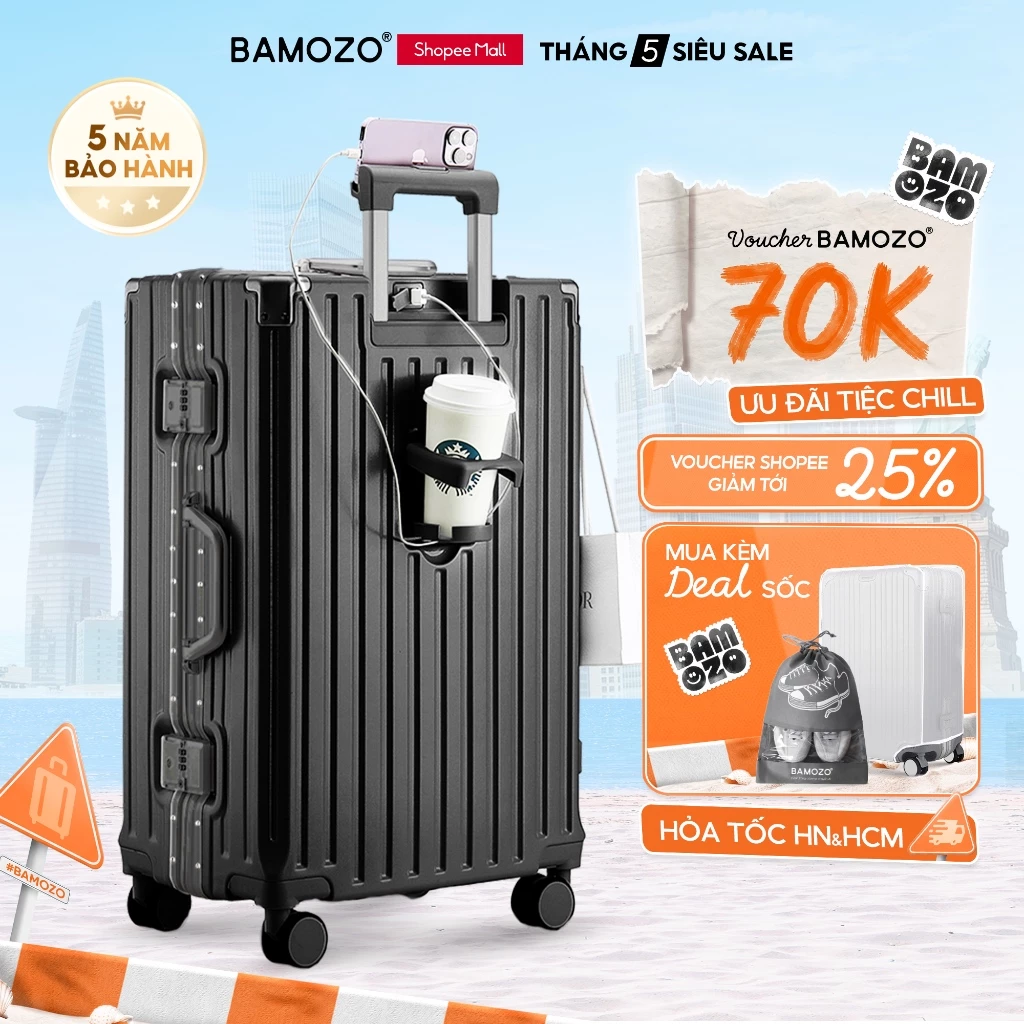 Vali Bamozo Khung Nhôm 9066 Size 20/24/28 Cao Cấp Bo 4 Góc Kim Loại Chống Va Đập_9066