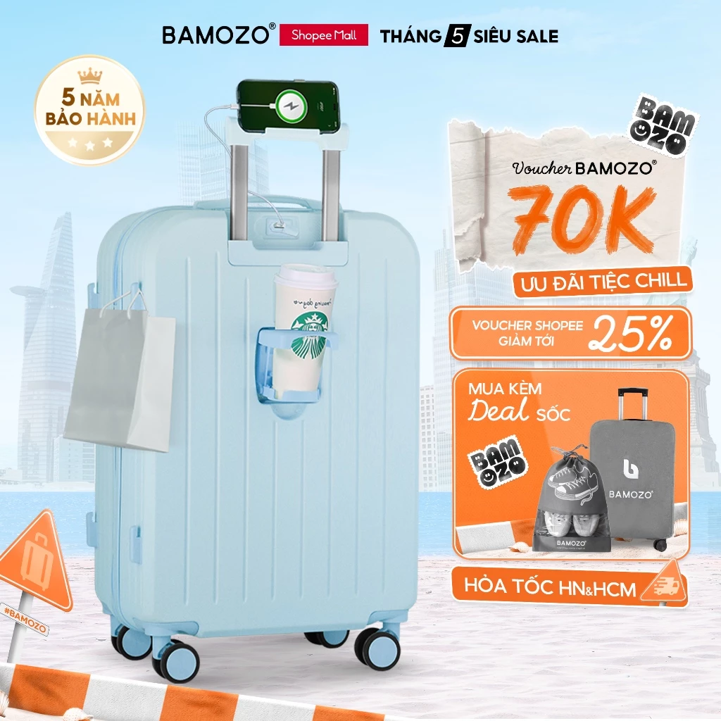 Vali Du Lịch Bamozo 8812 Thời Trang Size 20/24 Chất Liệu Nhựa ABS 3 Lớp Bền Đẹp_8812
