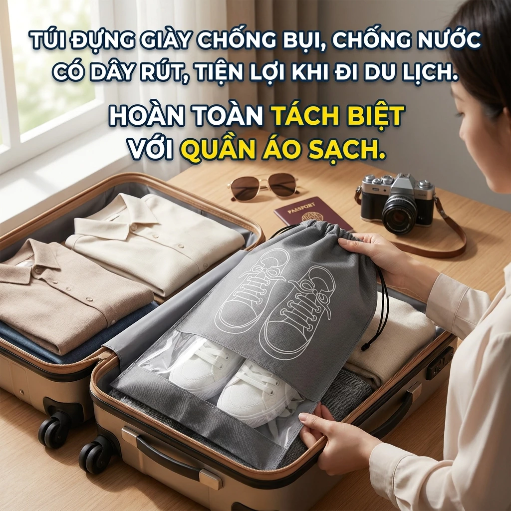 Túi Đựng Giày Dép Du Lịch Có Dây Rút Chống Bụi Gọn Nhẹ Dễ Mang Theo