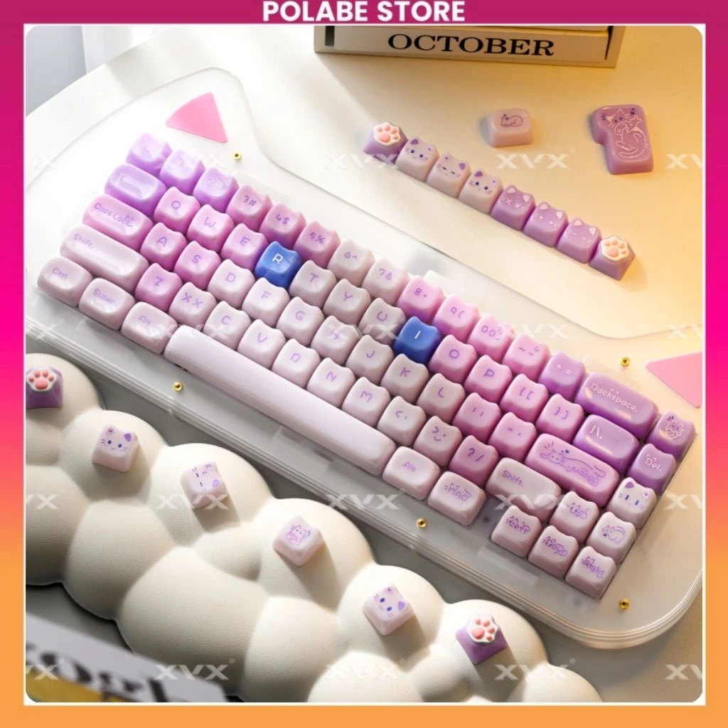 Keycap XVX Purple Jelly Cat Cute - MAO Profile PC Keycap Maorbeng Bàn Phím Cơ 60 65 75 TKL Fullsize - Polabe
