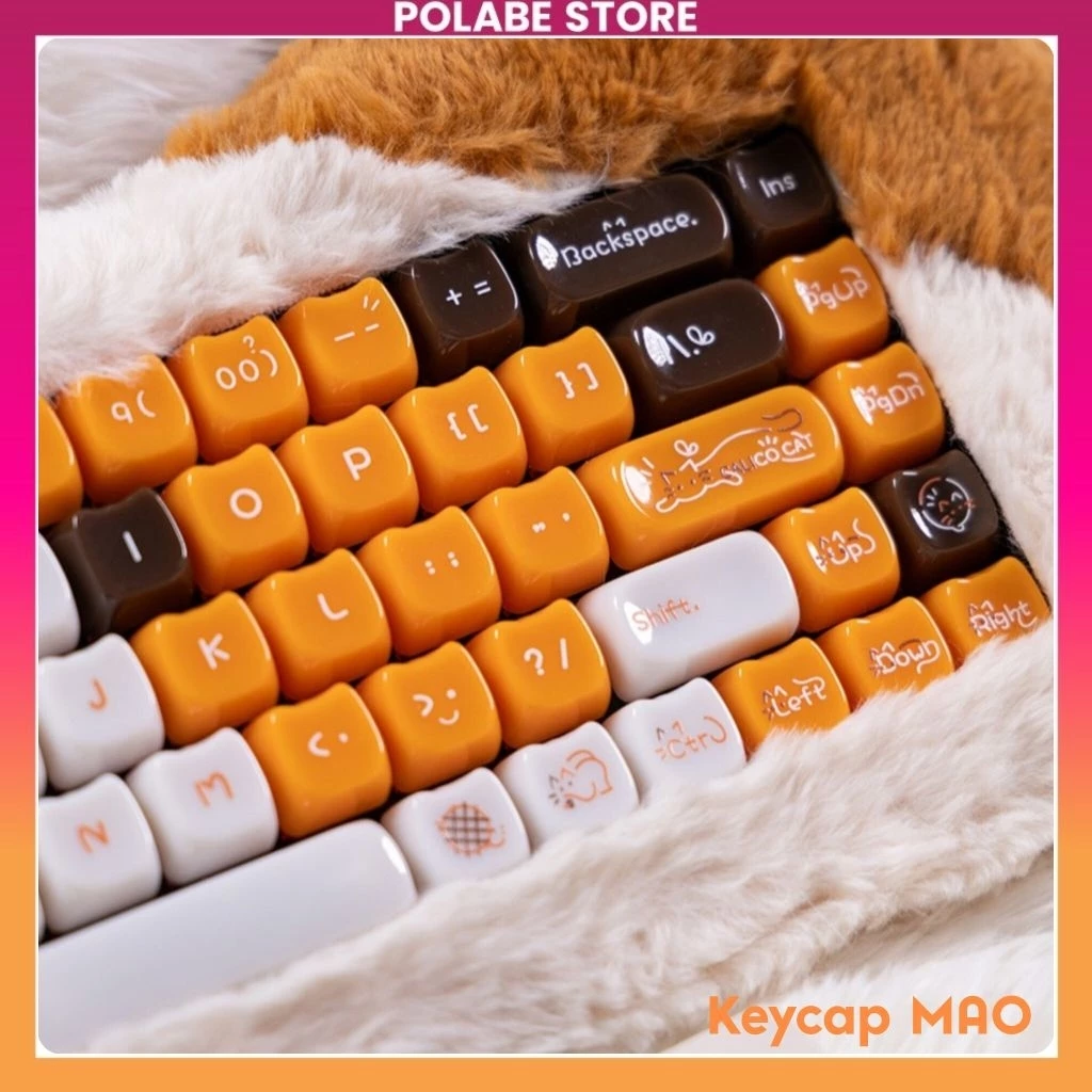 Keycap XVX Jelly Calico Cat Orange MAO Profile Keycap PC Maorbeng Bàn Phím Cơ 60 65 75 TKL Fullsize Polabe