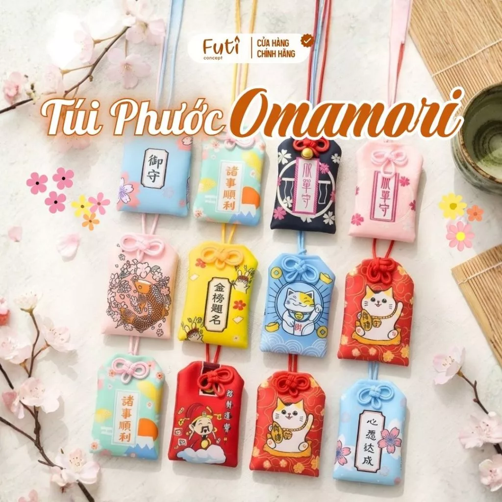 Túi Phước Omamori May Mắn - Thu Hút Tài Lộc, Tình Yêu, Mang Theo Hàng Ngày, Túi Nhựa Xách Tay Đựng Quà Chống Rách