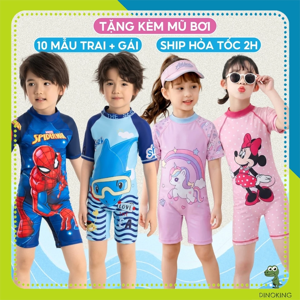 Đồ bơi bé gái bé trai DINOKING [TẶNG MŨ BƠI] Bộ bơi liền thân trẻ em đi biển bể bơi mùa hè cho bé 2 - 9 tuổi DB71