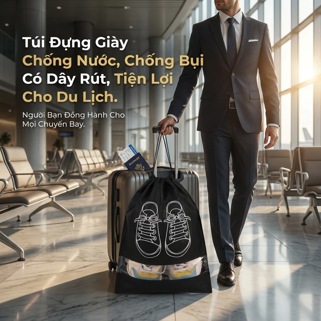 Túi Đựng Giày Dép Du Lịch Vải Chống Bụi Có Dây Rút Gọn Gàng Dễ Mang Theo