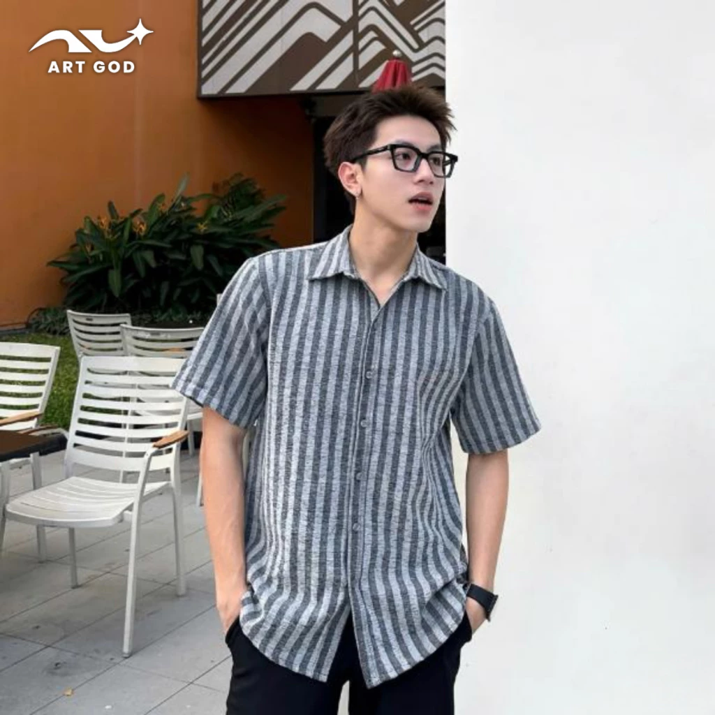Áo Sơ Mi Unisex Ngắn Tay Kẻ Sọc Vải Oxford Cao Cấp Năng Động Trẻ Trung ARTGOD HMA001