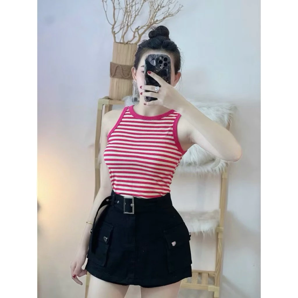Áo Ba Lỗ Kẻ Sọc Ngang phối Viền màu xinh xắn tôn dáng dễ mix phụ kiện
