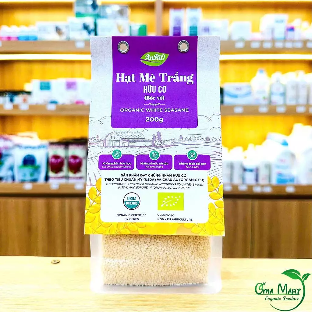Hạt Mè Trắng Tách Vỏ Hữu Cơ ANBIO 200g - Mè Trắng Thơm Bùi, Làm Sữa Hạt, Làm Bánh, Nấu Cháo Cho Bé