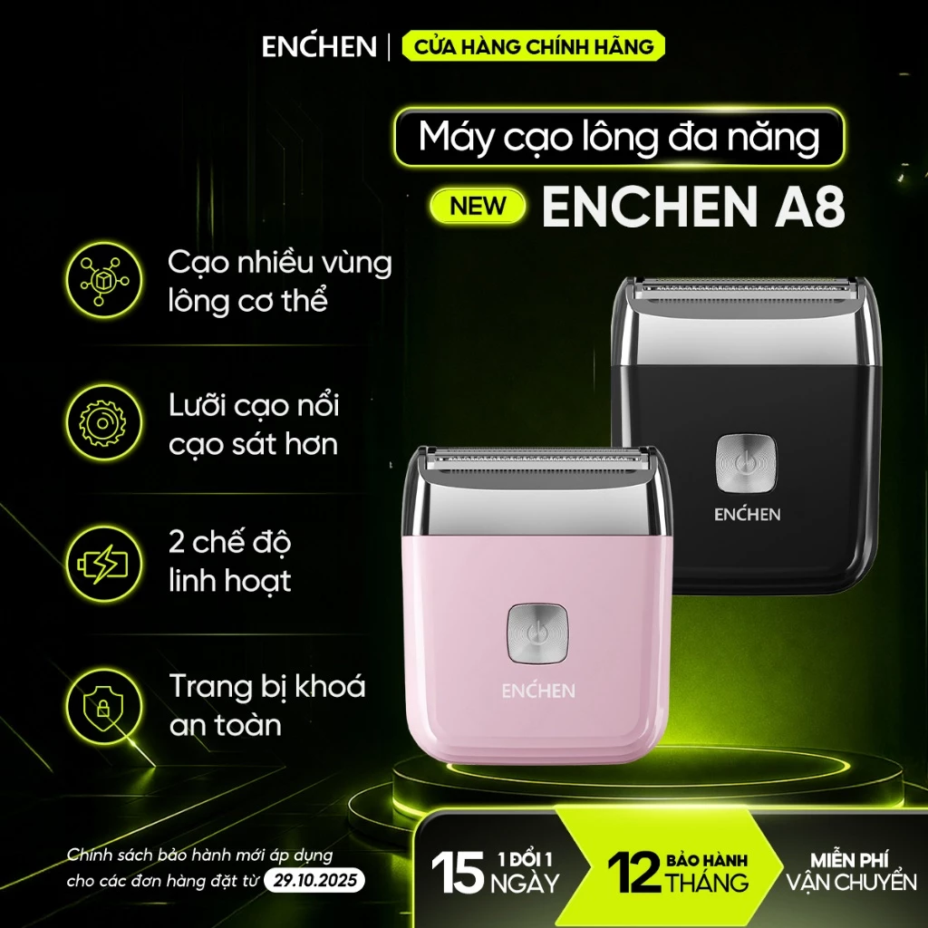 Máy Cạo Lông Đa Năng Enchen A8 Dành Cho Nam & Nữ - Lưỡi Cạo Êm Nhỏ Gọn Phù Hợp Nhiều Vùng Cơ Thể - Sạc Nhanh Chóng