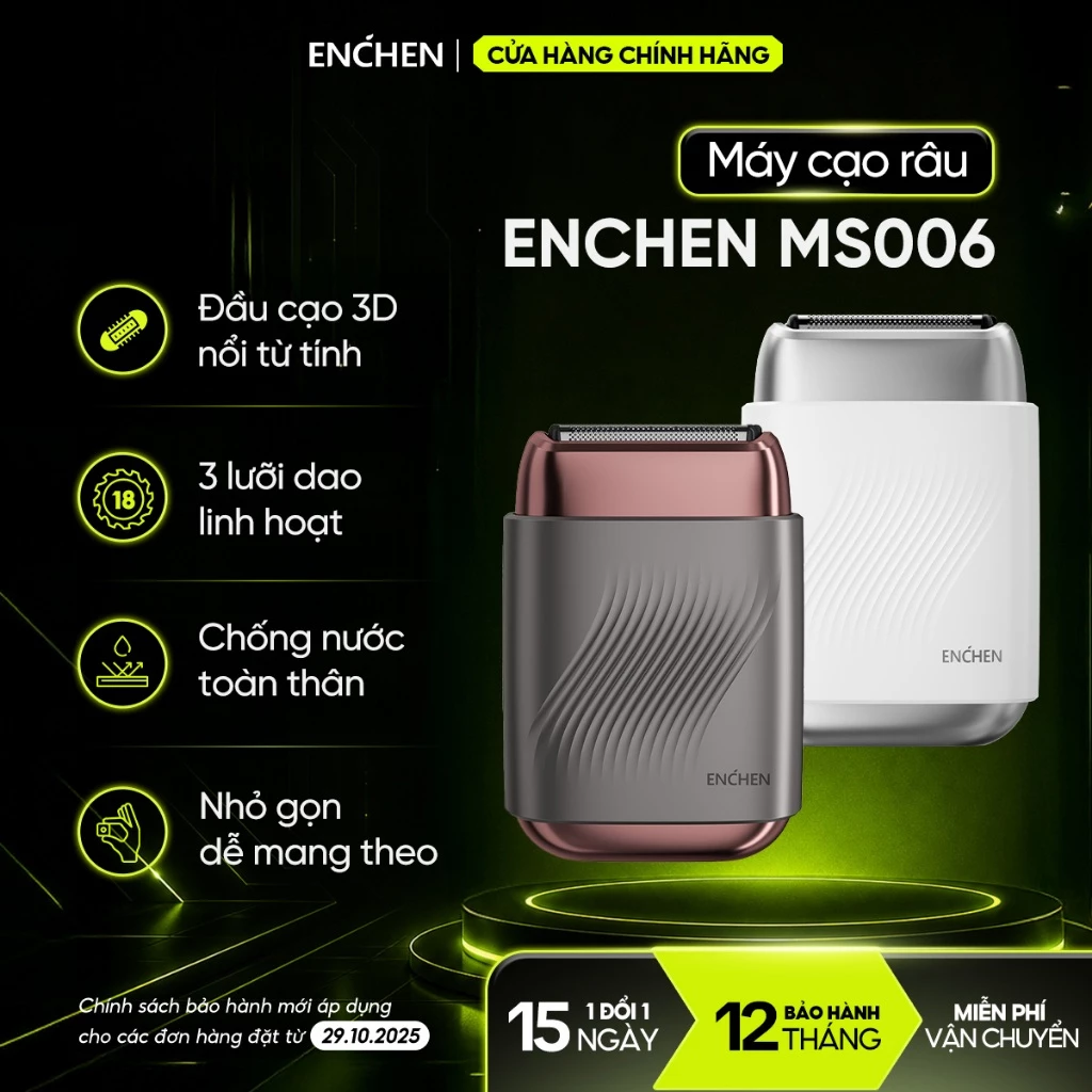 Máy cạo râu Enchen Mini MS006 - đầu cạo nổi từ tính -  lưỡi dao nâng cấp - chống nước toàn thân - BH 12 tháng