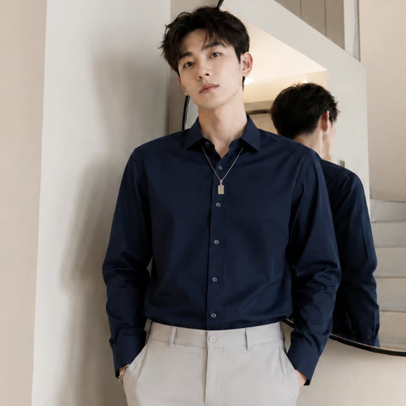 Áo sơ mi nam dài tay Hàn Quốc dáng ôm sơ mi nam trắng cổ bẻ vải lụa thái chống nhăn chống xù ARU SHOP