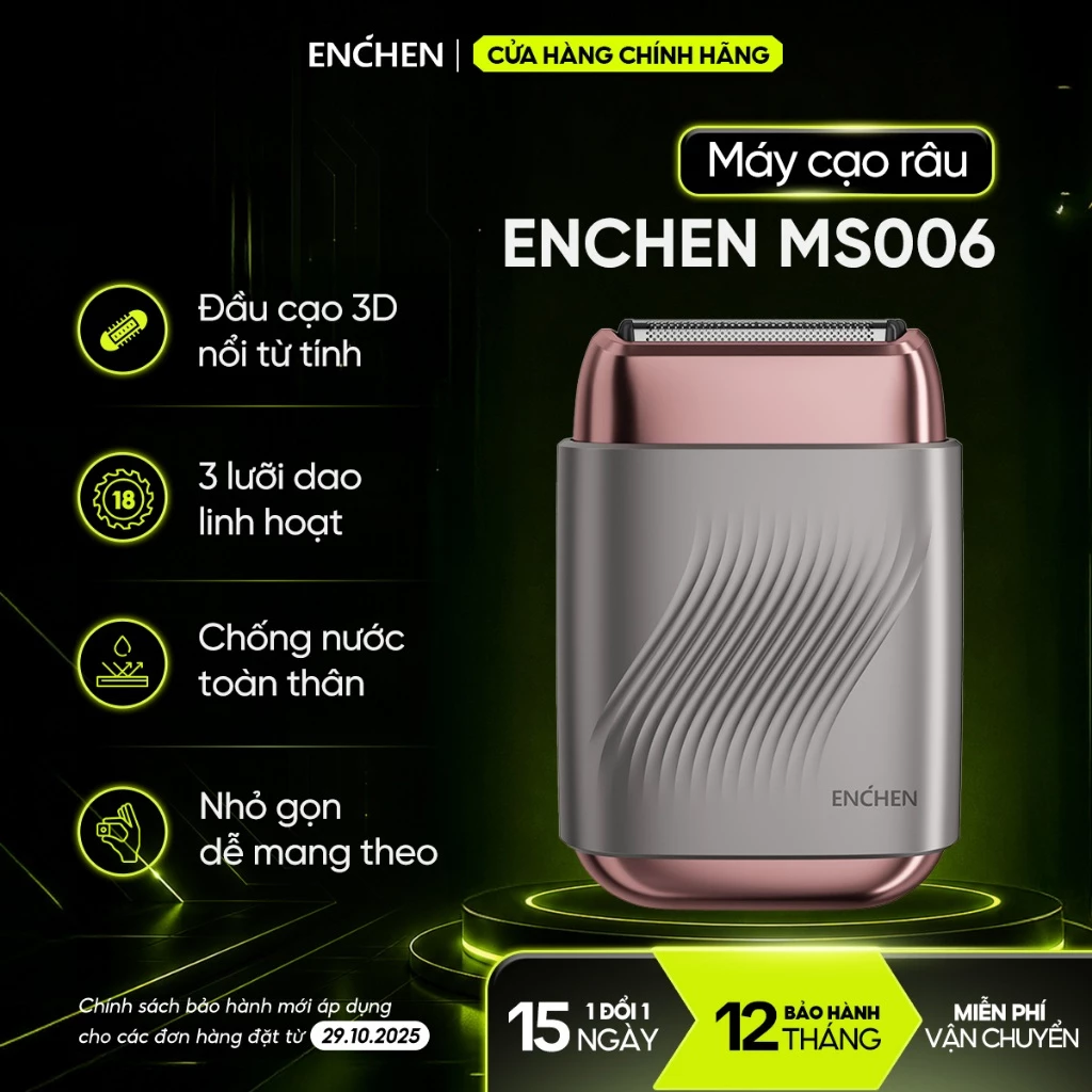 Máy cạo râu Enchen Mini MS006 Màu Xám - đầu cạo nổi từ tính -  lưỡi dao nâng cấp - chống nước toàn thân - BH 12 tháng