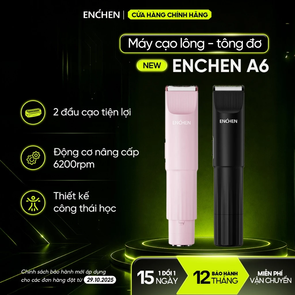Máy Cạo Lông Toàn Thân Enchen A6 - Tông Đơ Điện - Kèm Đầu Tỉa Lông Tơ Cạo Lông Vùng Kín, Chân, Nách Cho Nam & Nữ