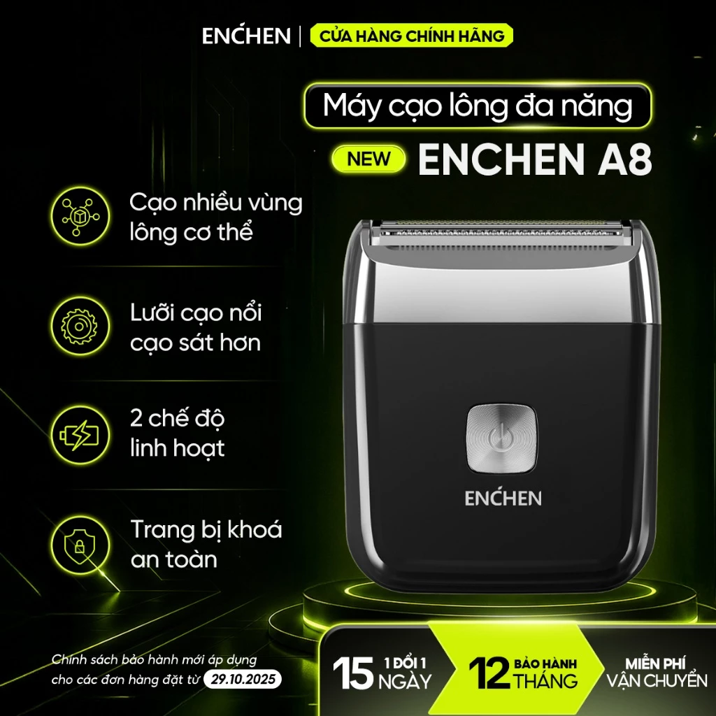 Máy Cạo Lông Đa Năng Toàn Thân Enchen A8 Dành Cho Nam - Lưỡi Cạo Êm Nhỏ Gọn Phù Hợp Nhiều Vùng Cơ Thể - Sạc Nhanh Chóng