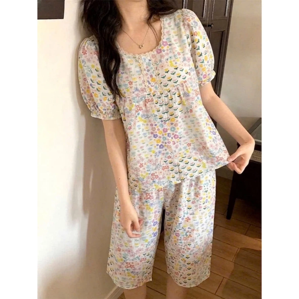[GIẢM GIÁ]ĐỒ BỘ PIJAMA ÁO CỘC QUẦN LỬNG [Ảnh thật- Hàng thiết kế] vải kate cotton mềm đẹp