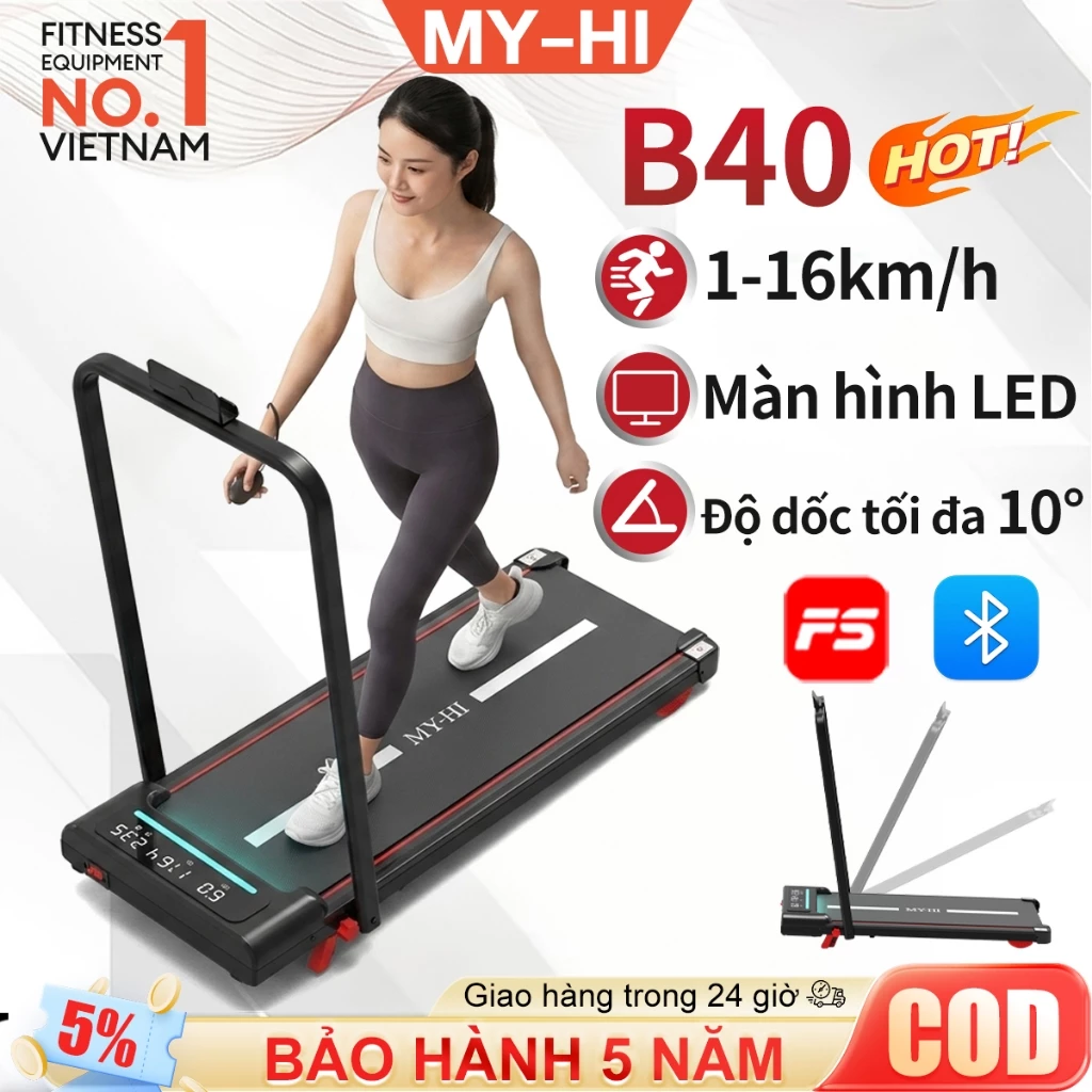 Máy chạy bộ tại nhà MY-HI B40, Có thể gập gọn, 1-16km/h, Bluetooth,APP,Điều khiển từ xa,Màn Hình LED