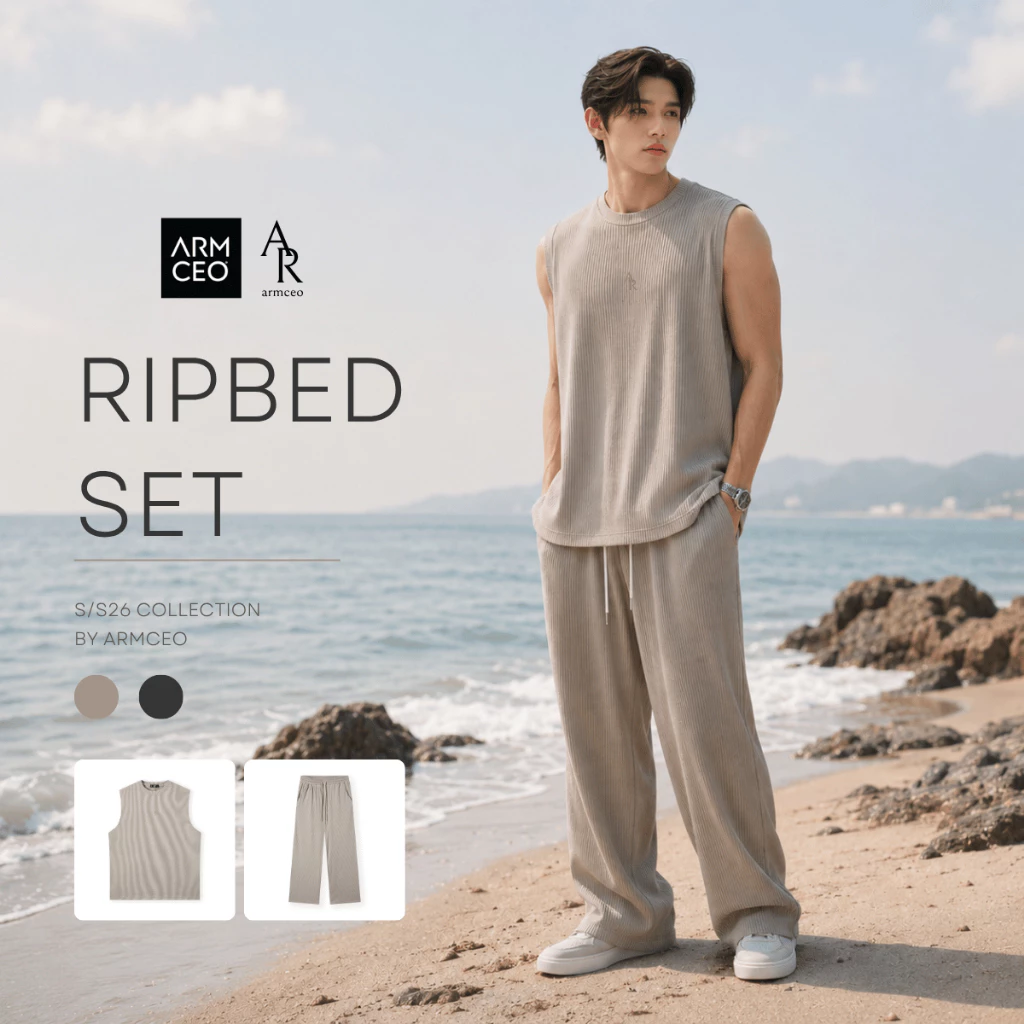 Đồ bộ mùa hè ARMCEO thoáng mát chất liệu thun gân co giãn 4 chiều áo tank top + quần dài - DB14