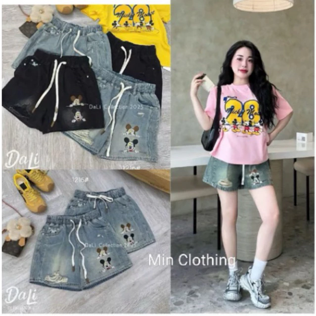 Quần short jeans thêu Mickeyy phom a mặc trẻ trung năng động