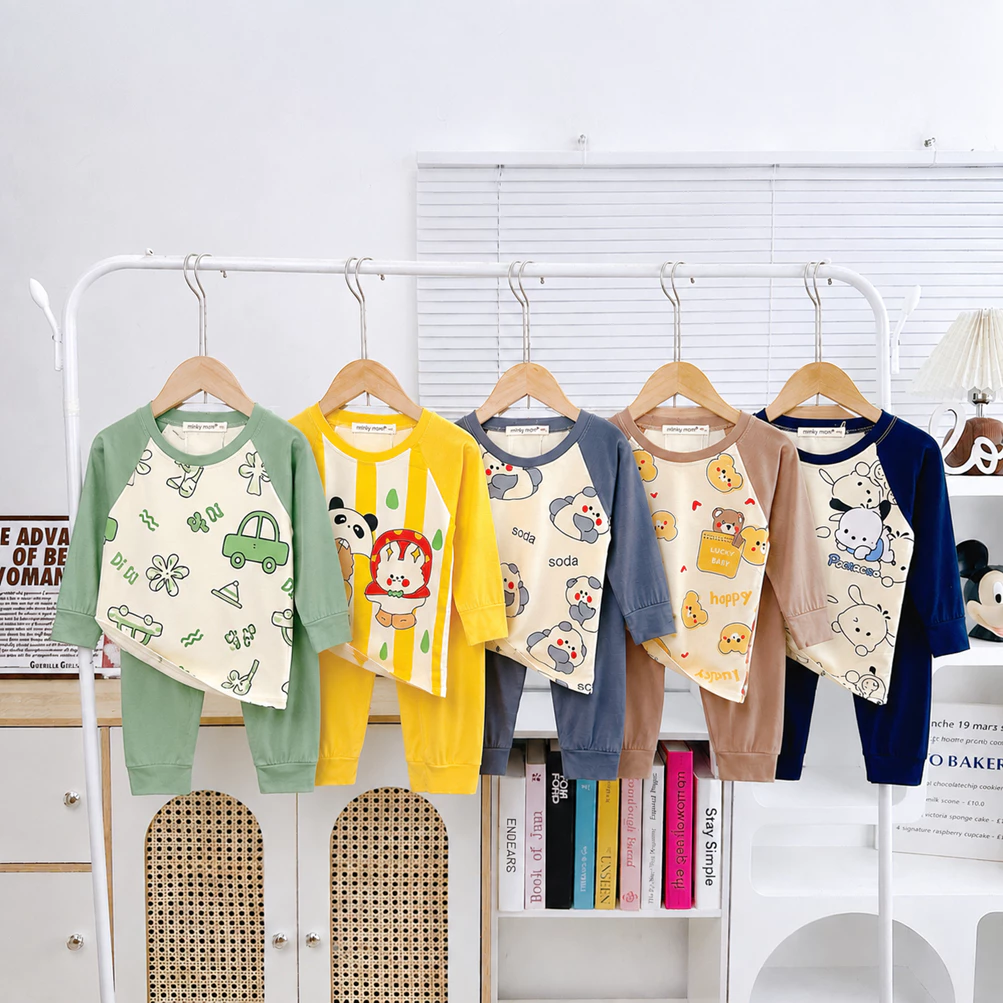 Bộ Dài Tay Vải Thun Lạnh Mỏng Mát Minkymom Cho Bé In Hình Dễ Thương TD-IN134