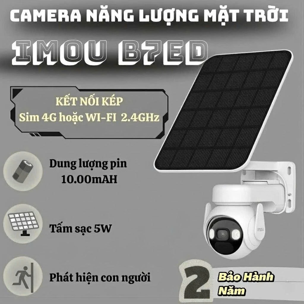 Camera An Ninh IMOU B7ED Năng Lượng Mặt Trời Dùng SIM 4G & WiFi 2.4GHz Chống Nước Chuẩn IP67.