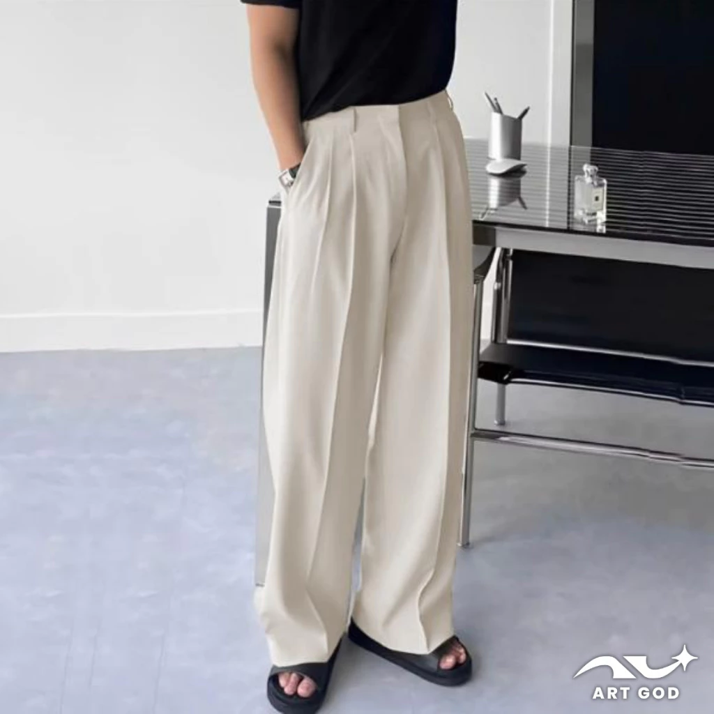 Quần Âu Nam Dáng Xuông Vải Kaki Mềm Cạp Chun Ống Rộng Xếp Ly Trẻ Trung ARTGOD HMQ01