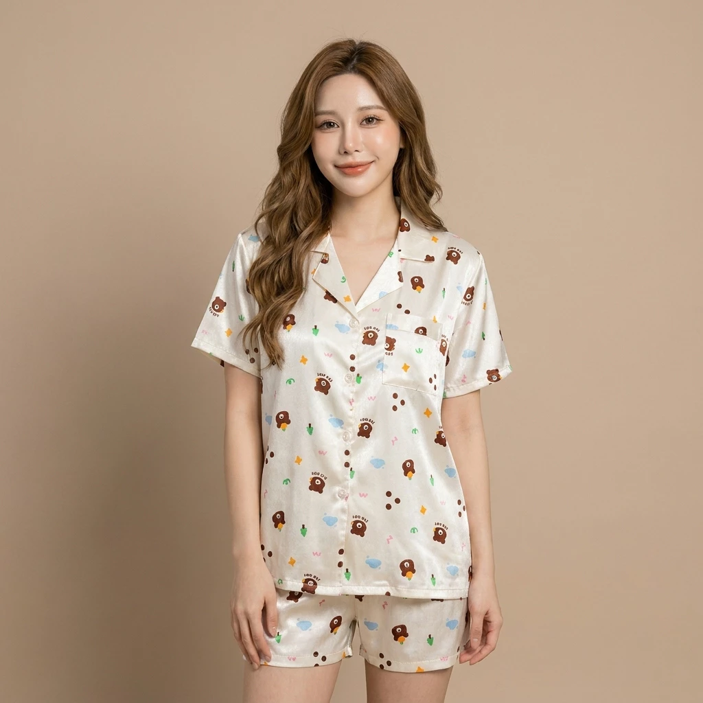 🌸 Bộ Đồ Bộ Lụa Xước In Hình Hot Trend 🧸 Chất Liệu Mềm Mịn, Thoáng Mát Cho Nữ