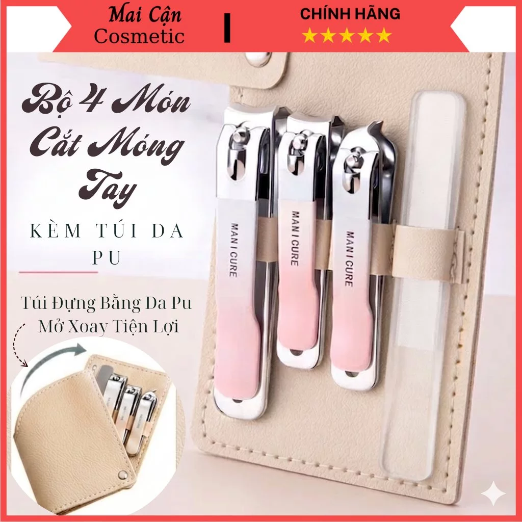 Bộ Cắt Móng Tay 4 Món Cao Cấp - Kèm Túi Da PU Xoay 360 Độ Tiện Lợi - Thép Không Gỉ Sắc Bén - Nhỏ Gọn Du Lịch