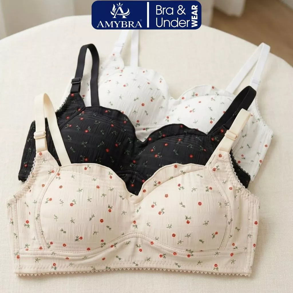 Combo 3 Áo Ngực Học Sinh Nữ Mút Mỏng Mềm Mại - Set 3 Áo Lót Cotton Hoa Nhí Dễ Thương AMYBRA A739