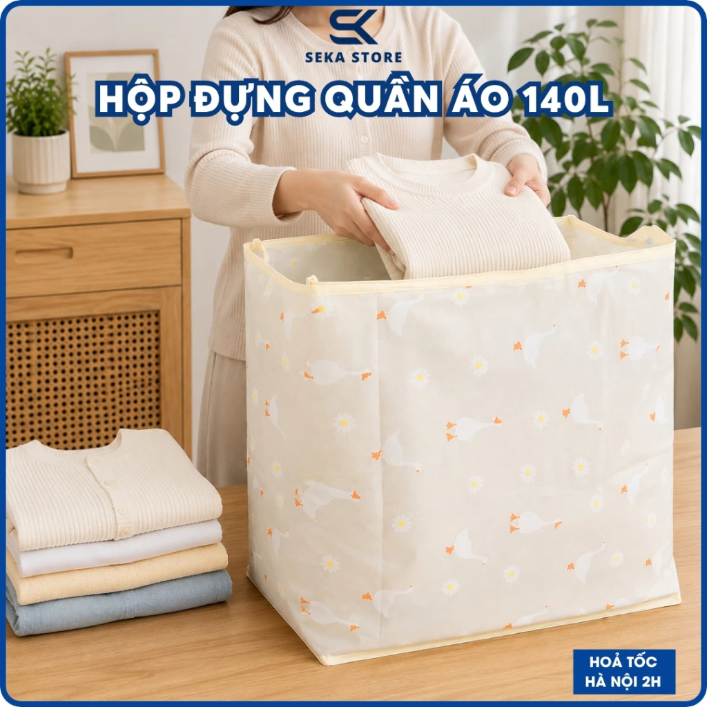 Giỏ Đựng Quần Áo Chăn Màn Cỡ Lớn 140L Chống Nước, Túi Vải Đựng Đồ Quần Áo Gấp Gọn