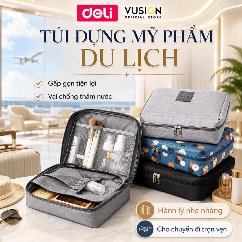 [MỞ BÁN] Túi Đựng Mỹ Phẩm Deli Chống Thấm Nước Cốp Makeup Di Động Tiện Lợi Khi Đi Du Lịch Gọn Nhẹ