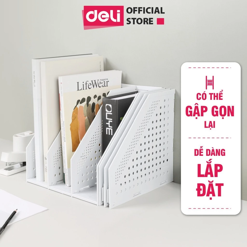 Kệ Đựng Tài Liệu Deli 4 Ngăn, Giá Sách, Kệ Hồ Sơ Sắp Xếp Gọn Gàng Khu Vực Làm Việc Học Tập