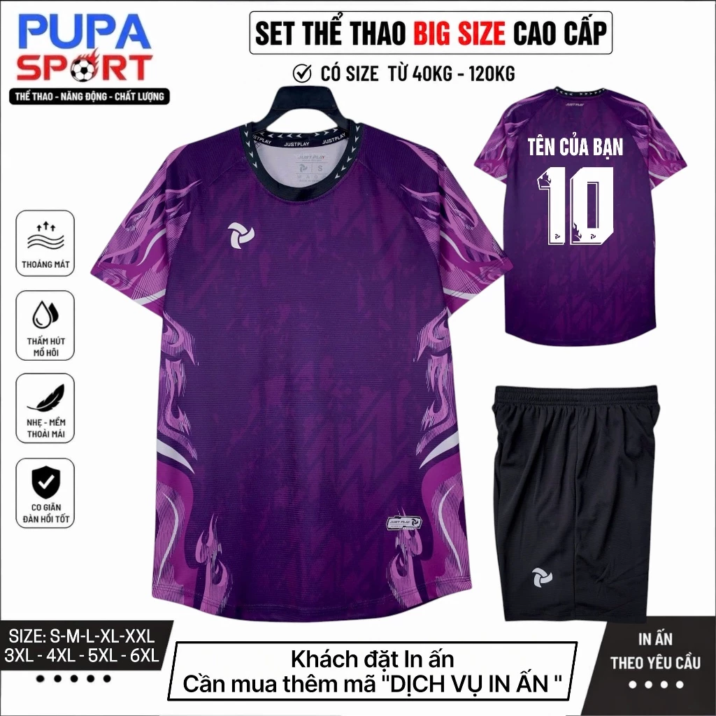 [CÓ BIGSIZE 38-120KG] Bộ Quần Áo Bóng Đá Không Logo SC03 - MÀU TÍM - Vải Mè Cao Cấp Cho Nam Nữ, Có In Tên