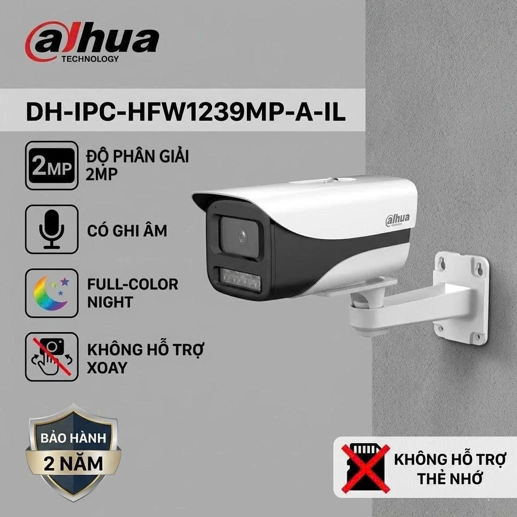 (TẶNG HKT)Camera Dahua DH-IPC-HFW1239MP-A-IL 2MP IP Full Color, Mic, PoE, Hồng ngoại thông minh IP67
