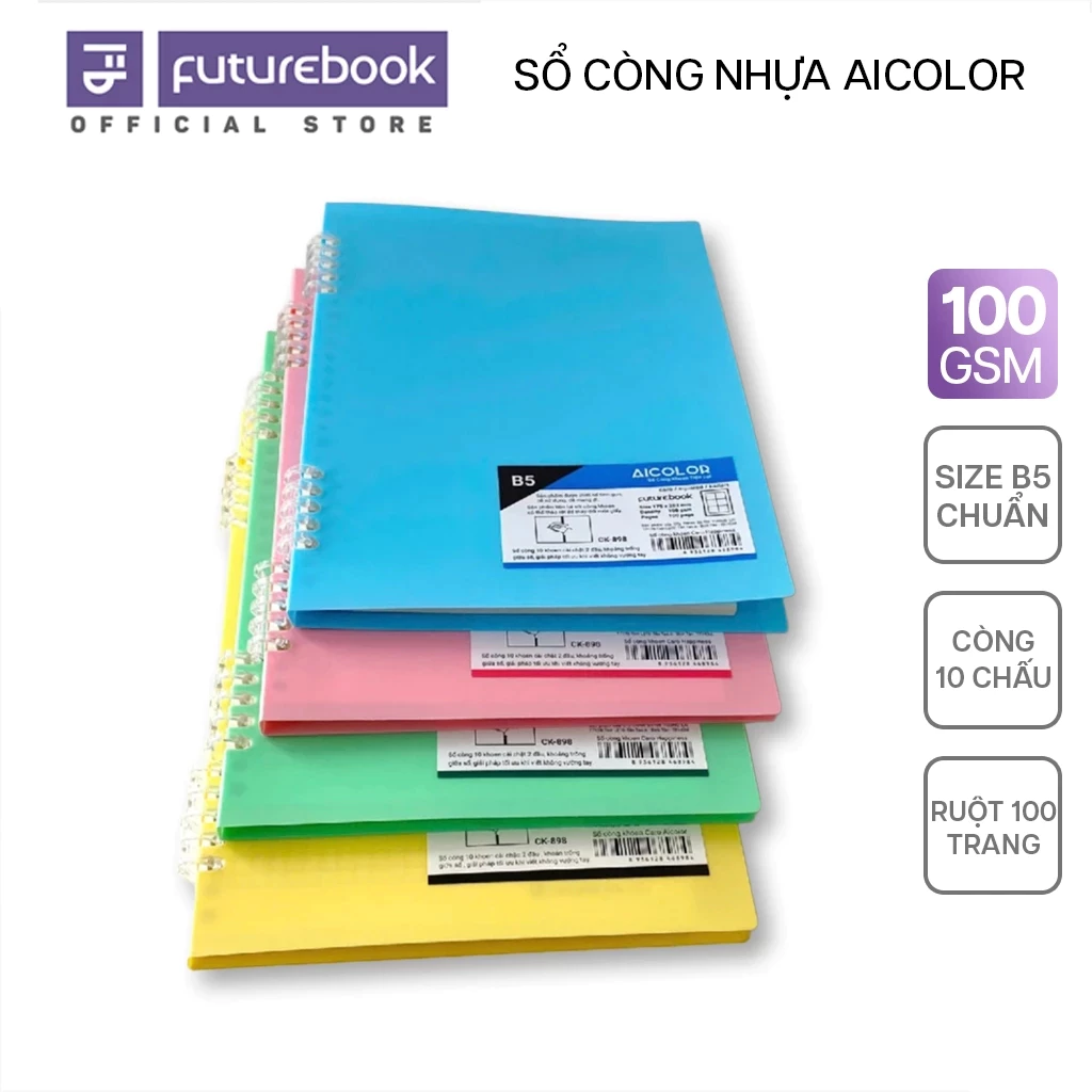 Sổ Còng Khoen 10 Chấu Aicolor B5, Kèm 100 Trang Ruột Giấy Refill, Làm Sổ Tay Planner FUTUREBOOK