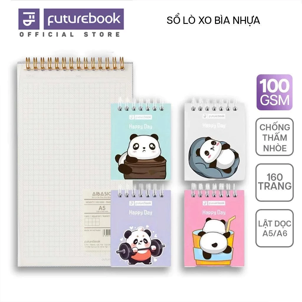 Sổ Lò Xo Bìa Nhựa Trong Lật Dọc Aibasic A5/FREESIZE (120 trang), A6 (160 trang) 100gsm FUTUREBOOK