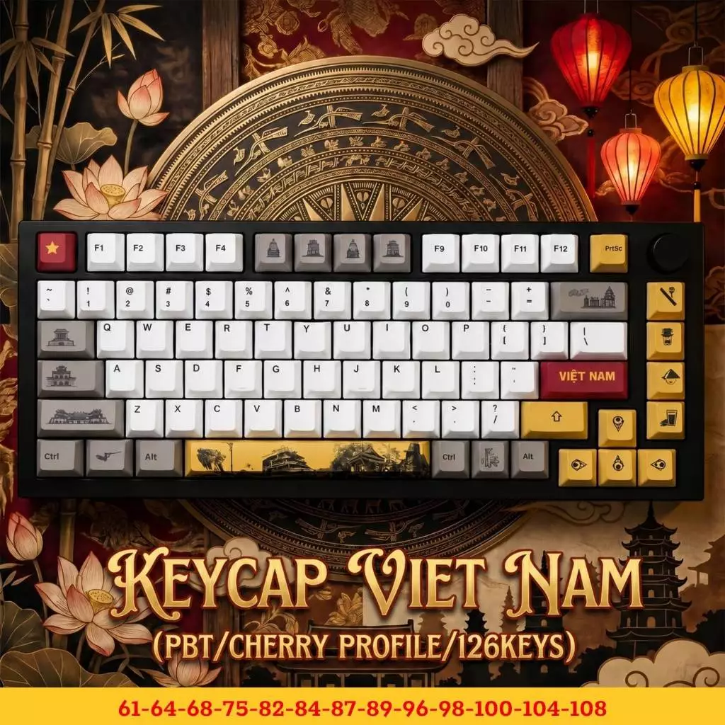 [Shop Lắc Đầu] Bộ Keycap PBT Dye-Sub TỔ QUỐC VN - Cherry Profile, 126 Phím Dùng Cho Bàn Phím Cơ