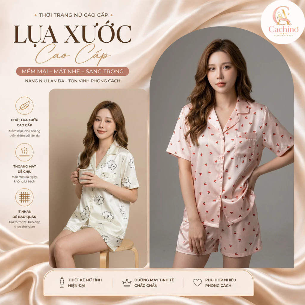 Đồ mặc nhà, bộ ngủ nữ, Pijama cộc đùi chất liệu Xước mềm mại, hàng Quảng Châu cao cấp