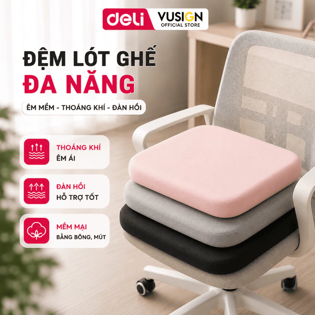 Đệm Lót Ghế Deli Êm Ái, Đàn Hồi Chất Liệu Mút Hoạt Tính, Nệm Ngồi Đa Năng Thoáng Khí Chống Đau Xương Cụt Giảm Ê Mông