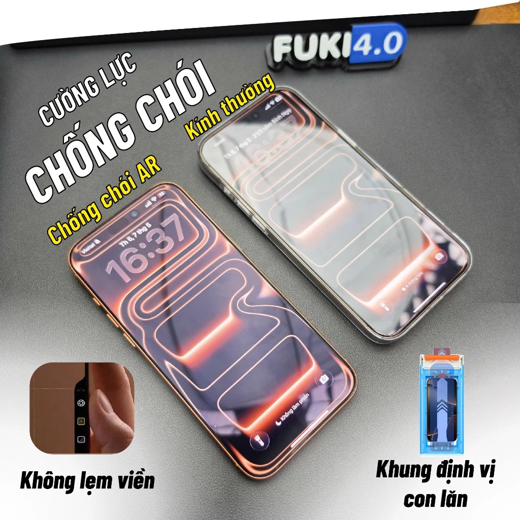 Kính cường lực cho iphone chống chói AR siêu full không lẹm viền 3D Curved ip 18 Promax 17 17 Air 16 Pro FUKI 4.0 FK01